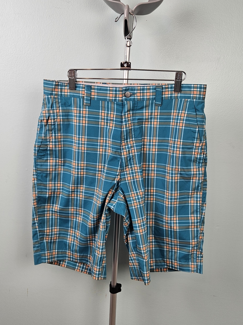Callaway Men's Plaid Golf Shorts Blue & Orange Waist 32 Like New